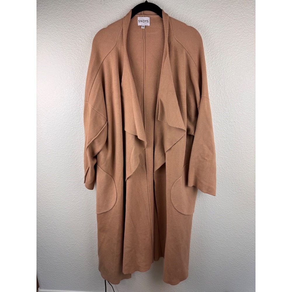SNDYS Duster Cardigan Sweater M Beige Oversized Pockets Open‎ Front Lagenlook